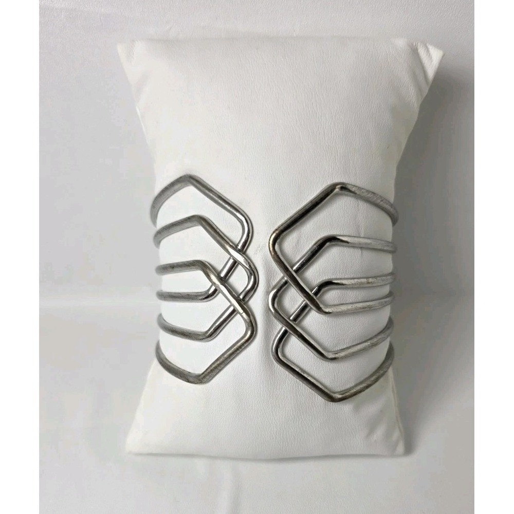Silver Toned Criss-Cross Overlapping Twisted Spiral Clamp CuffBracelet